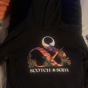 Scotch & Soda Black Hoodie with Tropical Graphic